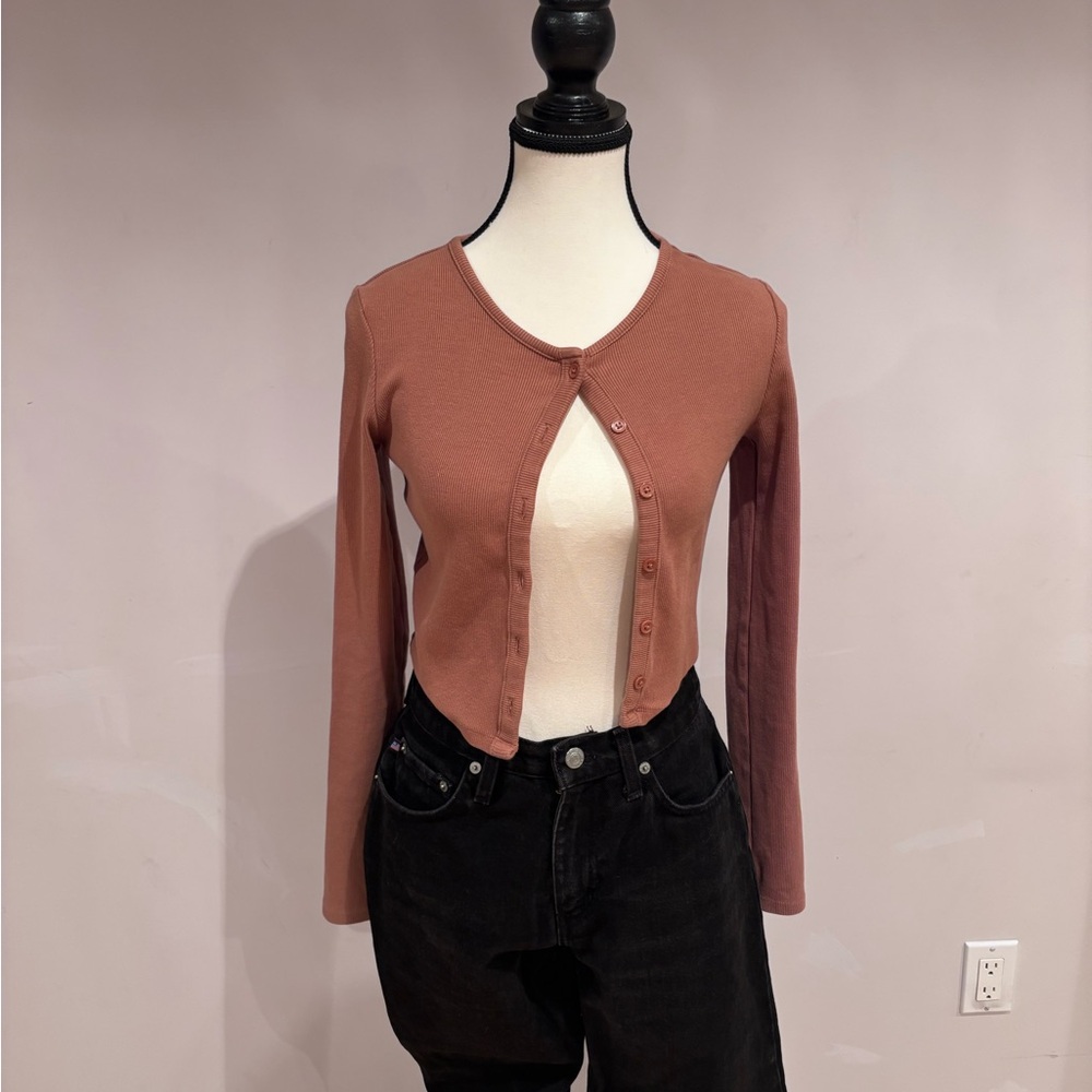 Zara Terracotta Ribbed Button Up Cardigan